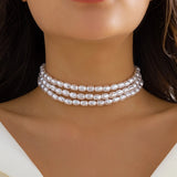 Pearl Choker Necklace Multilayer Party Wedding Statement