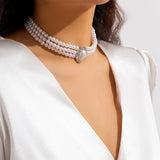 Pearl Choker Necklace Multilayer Party Wedding Statement