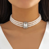 Pearl Choker Necklace Multilayer Party Wedding Statement