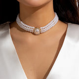 Pearl Choker Necklace Multilayer Party Wedding Statement