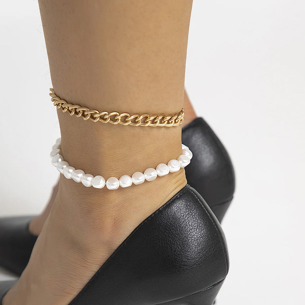 Minimalist Pearl Anklets Cuban Link Chain Anklets
