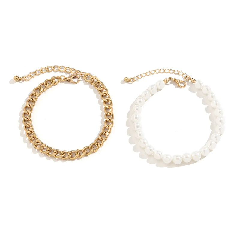 Minimalist Pearl Anklets Cuban Link Chain Anklets