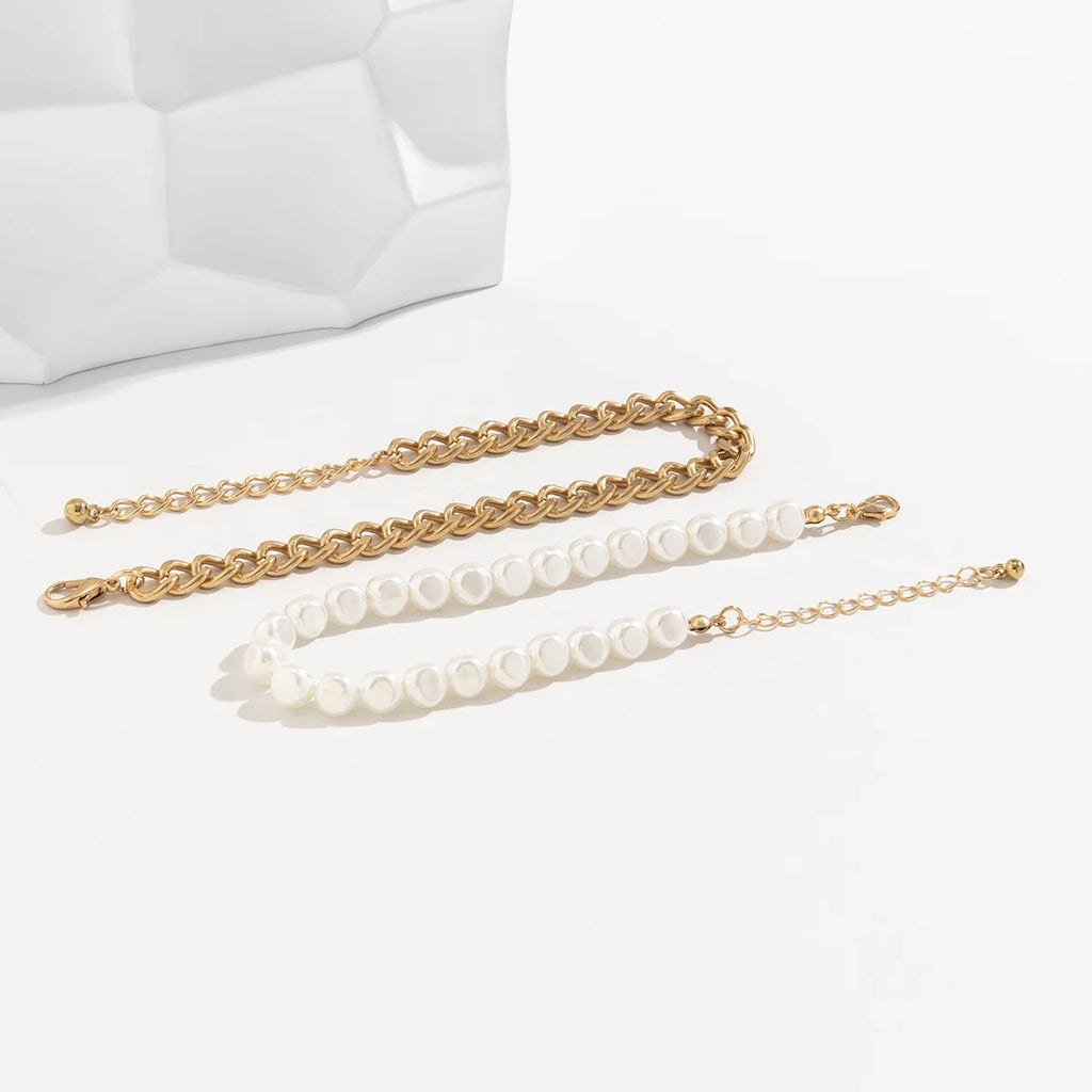 Minimalist Pearl Anklets Cuban Link Chain Anklets