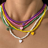 Multicolor Seed Beads Pearl Strand Necklace for Women