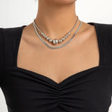 Punk Ball Pendant Choker Necklace For Women Silver Multilayer Party Necklace