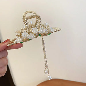Acrylic Flower Hair Claw Chinese Jewelry Tassel Hairclip