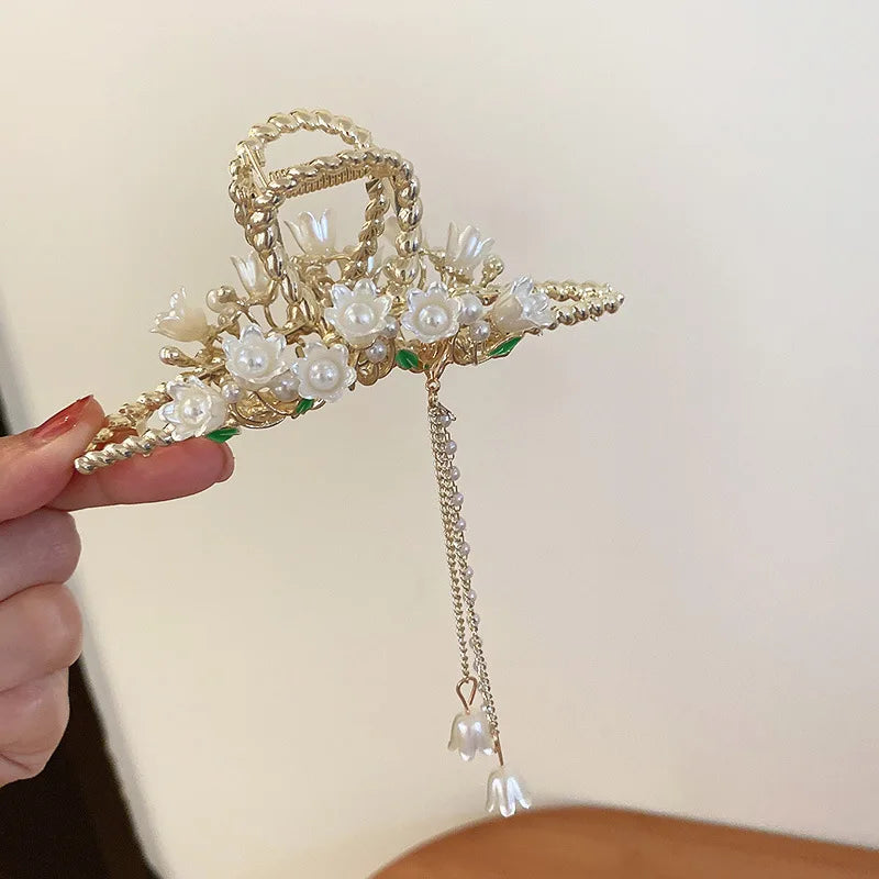 Acrylic Flower Hair Claw Chinese Jewelry Tassel Hairclip