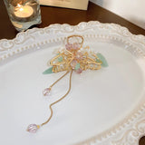 Chinese Style Flower Hair Claw with Crystal Beads Tassel