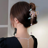 Chinese Style Flower Hair Claw with Crystal Beads Tassel