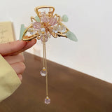 Chinese Style Flower Hair Claw with Crystal Beads Tassel