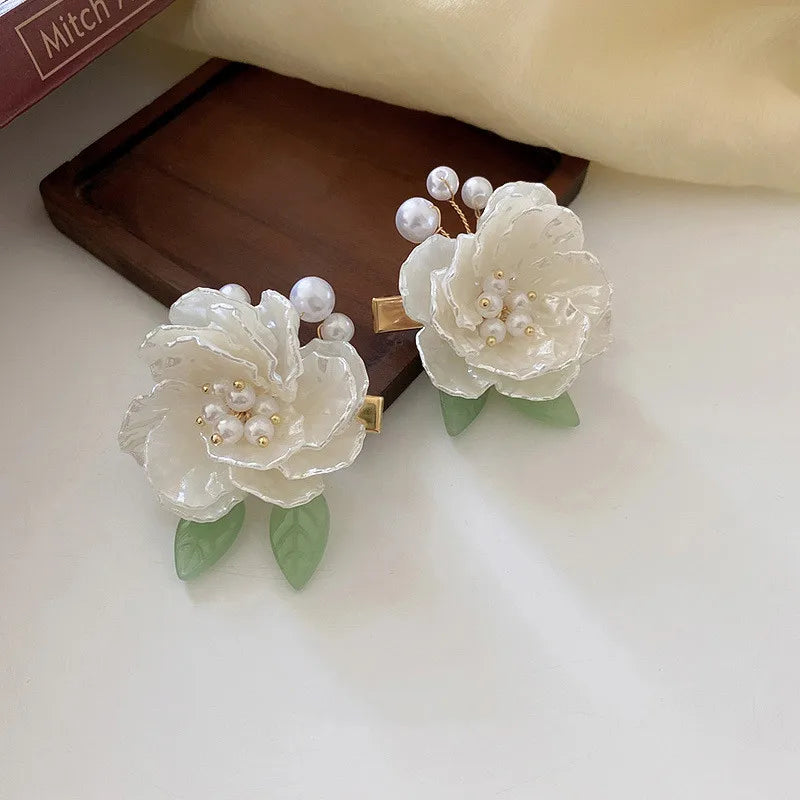 Acrylic Flower Hair Jewelry Chinese Hair Claw Crystal Tassel Hairclip
