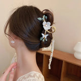 Acrylic Flower Hair Jewelry Chinese Hair Claw Crystal Tassel Hairclip