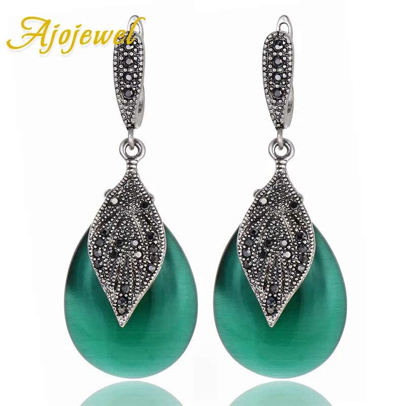 Vintage Rhinestone Leaf Drop Earrings for Women Anniversary Party