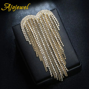Long Chain Tassel Brooch Rhinestone Heart Jewelry Women Accessories