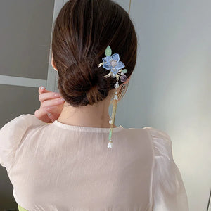 Chinese Style Pearl Tassel Hair Jewelry Acrylic Flower Hairpin Headwear