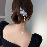 Chinese Style Pearl Tassel Hair Jewelry Acrylic Flower Hairpin Headwear