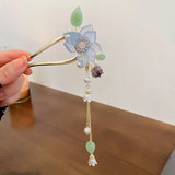 Chinese Style Pearl Tassel Hair Jewelry Acrylic Flower Hairpin Headwear