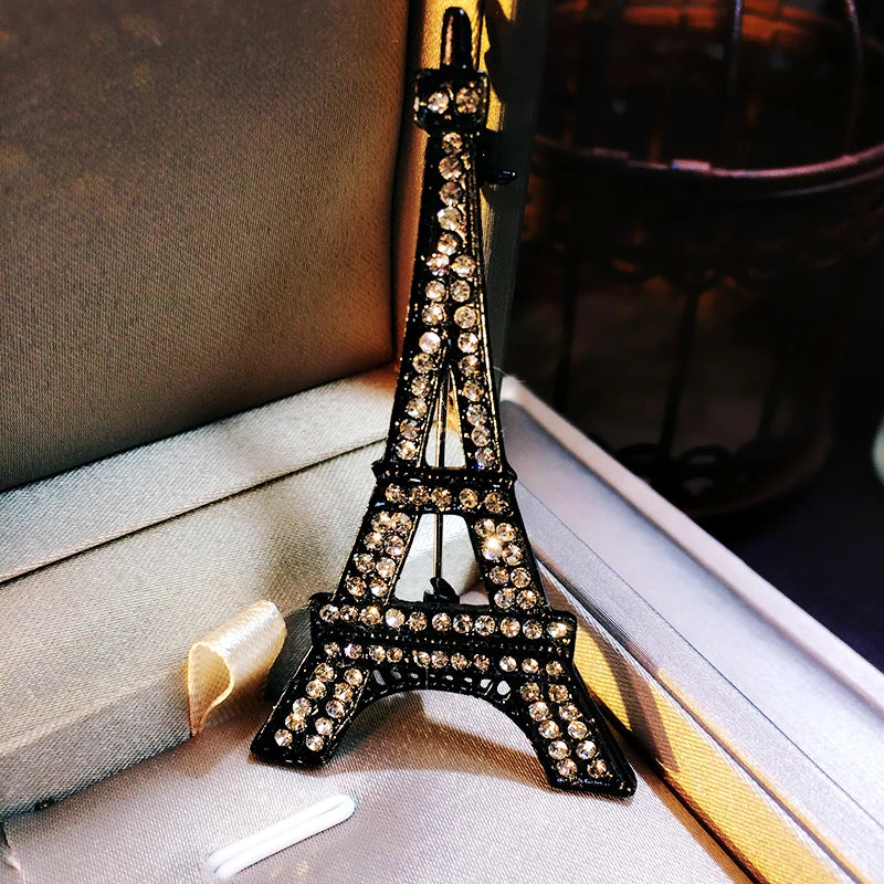 Vintage Eiffel Tower Rhinestone Brooch Unisex Jewelry Paris Souvenir