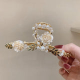 French Style Flower Hair Claw Clip Pearl Crystal Headband