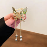 Enamel Flower Hair Claw Butterfly Beads Tassel Hair Jewelry