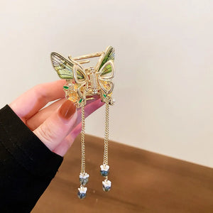 Enamel Flower Hair Claw Butterfly Beads Tassel Hair Jewelry