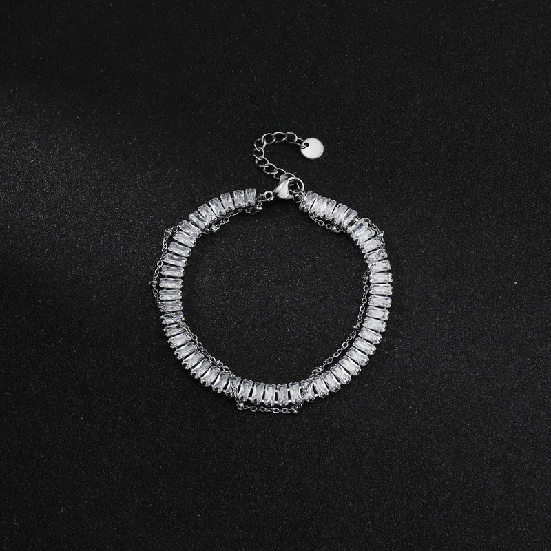 Cubic Zircon Bracelet Stainless Steel Rhinestone Charm Wrist Jewelry
