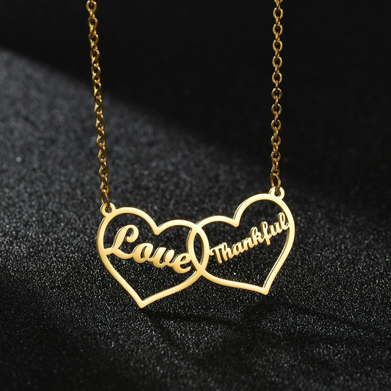 Akizoom Double Heart Name Necklace Love Women Couple DIY Choker