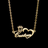 Akizoom Custom Name Necklace Stainless Steel Crown Choker Pendant