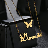 Akizoom Butterfly Name Necklace Double Layer Customized Letter Nameplate