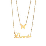 Akizoom Butterfly Name Necklace Double Layer Customized Letter Nameplate
