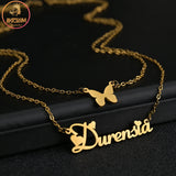 Akizoom Butterfly Name Necklace Double Layer Customized Letter Nameplate