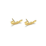 Akizoom Personalized Name Stainless Steel Stud Earrings 1 Pair Letter Crown Earr