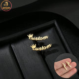 Akizoom Personalized Name Stainless Steel Stud Earrings 1 Pair Letter Crown Earr