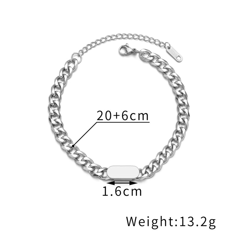 Personalized Engraved Thick Chain Bracelet Stainless Steel Bangle