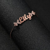 Akizoom Name Bracelet with Zircon Butterfly for Women Girls