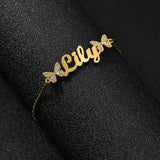 Akizoom Name Bracelet with Zircon Butterfly for Women Girls