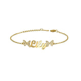 Akizoom Name Bracelet with Zircon Butterfly for Women Girls
