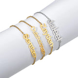 Akizoom Personality Stainless Steel Name Bracelet Handchain for Women