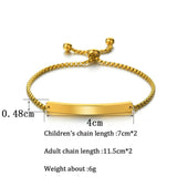 Personalized Square Bead Chain Bar Bracelet Stainless Steel