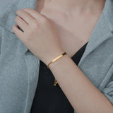 Personalized Square Bead Chain Bar Bracelet Stainless Steel