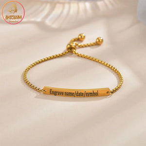 Personalized Square Bead Chain Bar Bracelet Stainless Steel