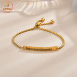 Personalized Square Bead Chain Bar Bracelet Stainless Steel