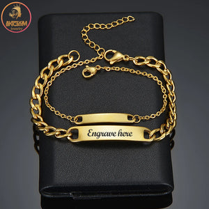 Akizoom Engrave Name Bracelets Couple Hand Chain Women Jewelry