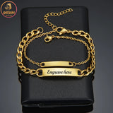 Akizoom Engrave Name Bracelets Couple Hand Chain Women Jewelry
