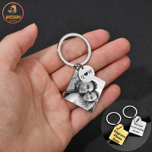 Akizoom Engrave Picture Keychain Punk Stainless Steel Personalized Photo Name