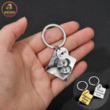 Akizoom Engrave Picture Keychain Punk Stainless Steel Personalized Photo Name