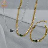 Akizoom Square Zircon Cuban Chain Jewelry Set for Women