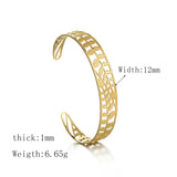 Akizoom Ins Leaf Hollow Open Bracelet Stainless Steel Bangle Charm for Women