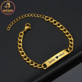 Akizoom Engrave Name Bracelets Cuban Chain for Men Gift