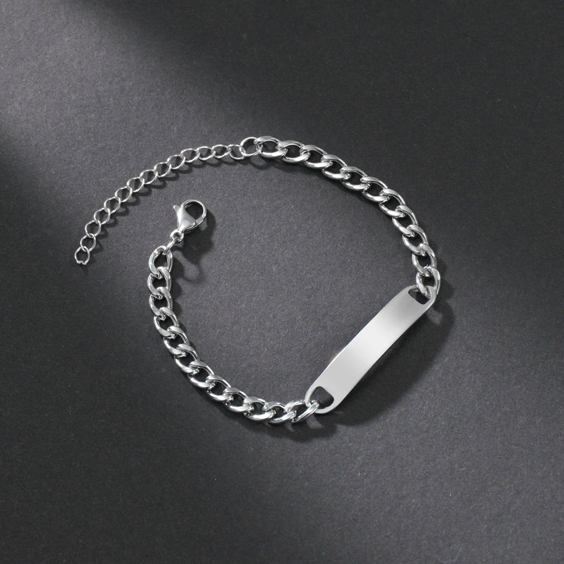 Akizoom Engrave Name Bracelets Cuban Chain for Men Gift